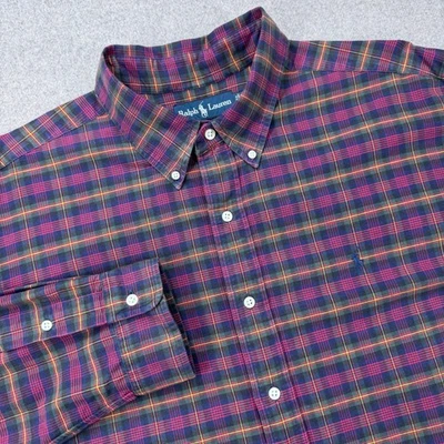 Vintage 90s Polo Ralph Lauren Classic Fit Shirt Mens XXL Burgundy Plaid - Image 1 of 4