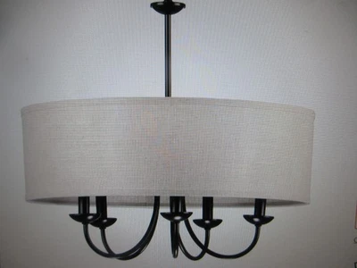 Progress Lighting Drum Shade Farmhouse 22 in. 5-Light Matte Black Chandelier - Image 1 of 4