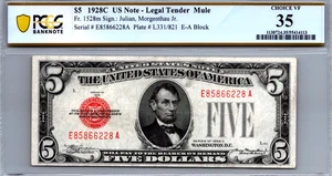 $5 1928-C Legal Tender MULE (FANCY SERIAL E85866228A) PCGS 35 CVF Fr. 1528m - Picture 1 of 3