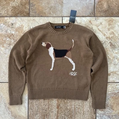 Ralph Lauren "Beagle/Dog" Print 100% Cotton Long Sleeve Sweater in Camel Brown S - Image 1 of 4