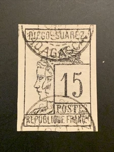 🏴‍☠️COLONIAS FRANCESAS; DIEGO SUAREZ 1890 clásico edición Imperf usado 15c. valor - Imagen 1 de 2
