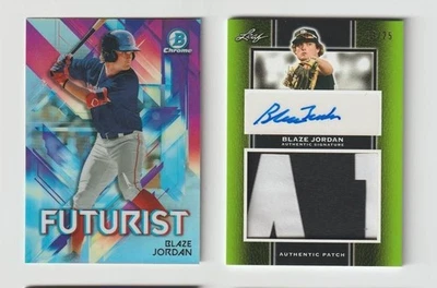 BLAZE JORDAN 2019 LEAF PERFECT GAME SHOWCASE GREEN AUTOGRAPH 2-COLOR PATCH /25 - Image 1 of 3