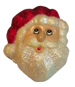 Vintage Brosche Weihnachten Weihnachtsmann Kopf Oh NEIN! Holiday Face Rot Weiß Glitzer EU Pin - Bild 1 von 5