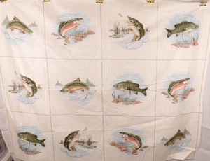 36"L x 44"W VIP Cranston Panels 12 Blocks Fly Fishing Theme Bass Trout Hooks - Picture 1 of 12