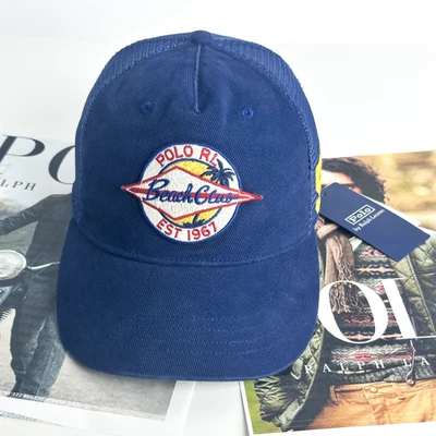 Boné Polo Ralph Lauren Masculino Logo-Patch Sarja Caminhoneiro Newport Azul Marinho SnapBack Chapéu - Imagem 1 de 4