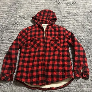 BOSTON TRADER Flannel Jacket Red Plaid Flannel Shacket Sherpa Lined SZ LARGE - Picture 1 of 14