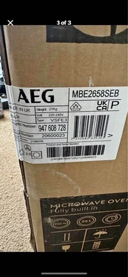 AEG Built In Microwave 26 Litres, Black 900w Serial Number-20600023- Brand New - Image 1 of 3