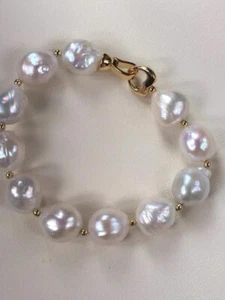 classic 10-11mm south sea baroque white pearl bracelet 7.5-8"925s(t) - Picture 1 of 3