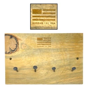 Handmade Rustic Wooden American Flag Wrought Iron Nail Key Hook Holder USA NEW - Picture 1 of 13