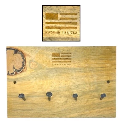 Handmade Rustic Wooden American Flag Wrought Iron Nail Key Hook Holder USA NEW - Image 1 of 4