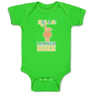 Baby Bodysuit Hello I Am New Here Rabbit Funny Cotton Boy & Girl Baby Clothes - Picture 1 of 21