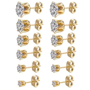 Aretes redondos de circonita cúbica transparente de oro de acero inoxidable de 3 mm-8 mm para mujer - Imagen 1 de 4