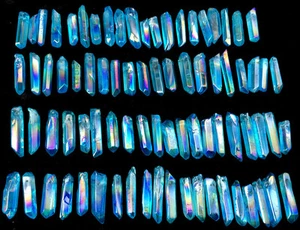 386g 80PC Light Blue Aura Quartz Crystal Titanium Bismuth Silicon Points ip0723 - Picture 1 of 12