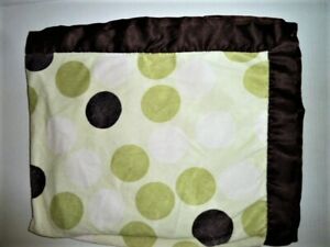 CocaLO Brown & Green Polka dot Circle Velour 30” x 40” Baby Blanket Satin