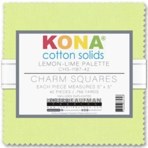 5" Charm Pack Squares Kona Cotton Lemon-Lime Palette Fabric Precuts M528.16 - Picture 1 of 2