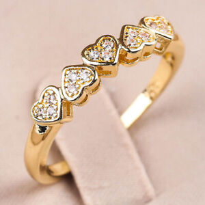 Bague de fête de mariage femme élégante en forme de cœur remplie d'or 14 carats taille 5-10