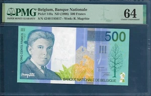 Belgium 500 Francs Rene Magritte, 1998, P 149a, PMG 64 UNC - Picture 1 of 2
