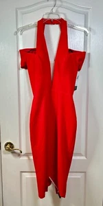 NWT $410 Nicole Bakti Long Sexy Red V Cut Out Dress Made USA Size 10 Formal Prom - Picture 1 of 17