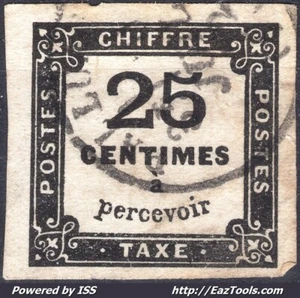 FRANCE TAXE CARRÉE 25c NOIR N° 5A AVEC OBLITERATION DE JUILLET 1872 A VOIR - Foto 1 di 2
