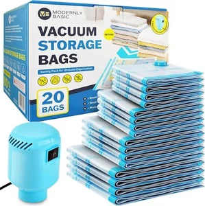 20 Pack Vacuum Storage Bags with Electric Pump (4 Jumbo/4 Large/ 4 Medium/ - Picture 1 of 8