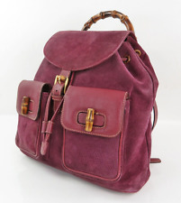 Authentic GUCCI Purple Suede and Leather Bamboo Handle Backpack Bag #49171