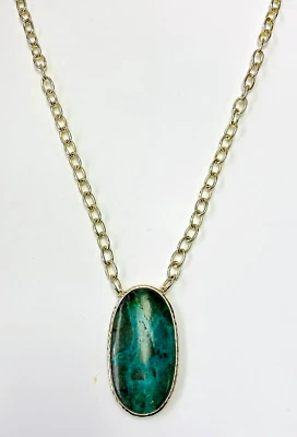 Collar Colgante HSN Connie Craig Carroll Lyndsey Tono Dorado Ovalado Crisocola 60" Foto 1 de 4