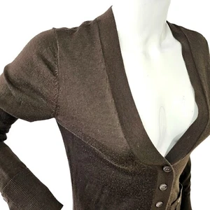 Halogen Laine Wool V Neck Cardigan Sweater Hip Pockets Women S Chocolate Brown - Picture 1 of 10