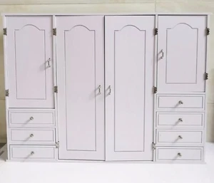 1:6 Miniature White Wardrobe with Door Mirror Dollhouse Closet Cabinet Furniture - Picture 1 of 9