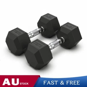 Rubber Hex Dumbbell 10kg x 2 Home Gym Fitness Strength Dumbbells Weight Training - Picture 1 of 11
