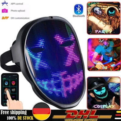 LED Maske Programmierbar App Party Halloween Beleuchtung Maske Bluetooth USB - Bild 1 von 4