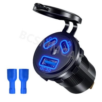 Dual 45W PD Type-C 18W QC3.0 USB Car Fast Charger Adapter Socket Power Outlet - Image 1 of 4