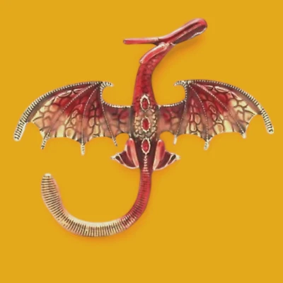 КРАСНЫЙ ОГОНЬ ДРАКОН БРОШЬ или подвеска Дрейк Виверн эмали кристалл заколка фантазии 6C - Изображение 1 из 4