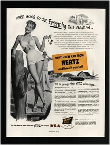 1950 Hertz Rent a Car Drive Ur Self Original Print Ad ~ Cheesecake Vacation Art - Bild 1 von 1