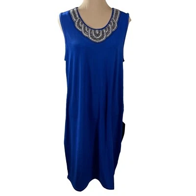 Avenue Sheath Dress Beaded Neck Sleeveless Royal Blue Size 14/16 - Image 1 of 4
