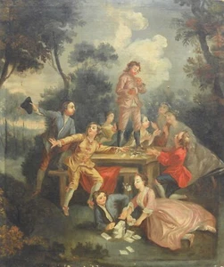 Maestro del SETTECENTO Giocatori di carte e bolle di sapone OLIO cm 98x82 ‘700 - Picture 1 of 24