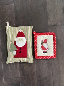 S/2 Vintage Woof & Poof Weihnachten Santa Topflappen Topflappen Baumwolle Topflappen - Bild 1 von 7