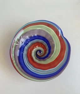 Hand Blown Art Glass Bowl Viz Glass Inc. Colorful Decorative Swirl Rainbow - Picture 1 of 7