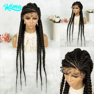 Transparent Full Lace Braided Wigs Synthetic Lace Front Wig Knotless Braids Wigs - Picture 1 of 14