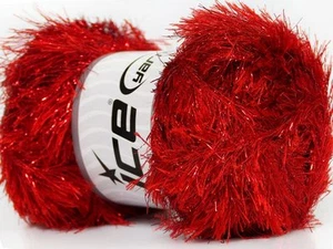 100 Gram EYELASH DAZZLE YARN - RED #35807-42264 Ice Metallic Eyelash Yarn 120yds - Picture 1 of 3