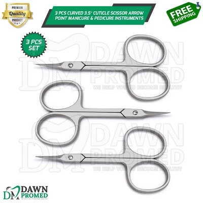 3 Pcs Curved 3.5″ Cuticle Scissor Arrow Point Manicure & Pedicure Instruments - Image 1 of 4