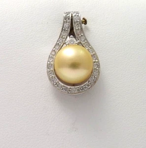 14k White Gold Yellow Golden South Sea Pearl Diamond Halo Enhancer Pendant New - Picture 1 of 8