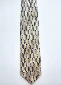 Linea Uomo All Silk Brown Tan Black Geometric Print Men's Neck Tie - Picture 1 of 4