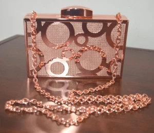 Sandra Roberts Bronze Metal/Leather Mini Snap Sholder Clutch - Picture 1 of 10