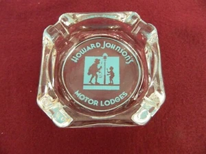 Vintage Howard Johnsons Klarglas Aschenbecher Quadrat Türkis Grafik - Bild 1 von 7