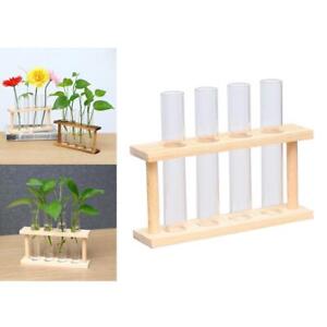 Crystal glass 4 test tube vase in wood stand Flower pots for water plant