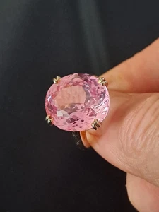 PINK CEYLON SAPPHIRE CERTIFIED 21.4CT, HEATED, IN GOLD OVER STERLING SILVER RING - Picture 1 of 24