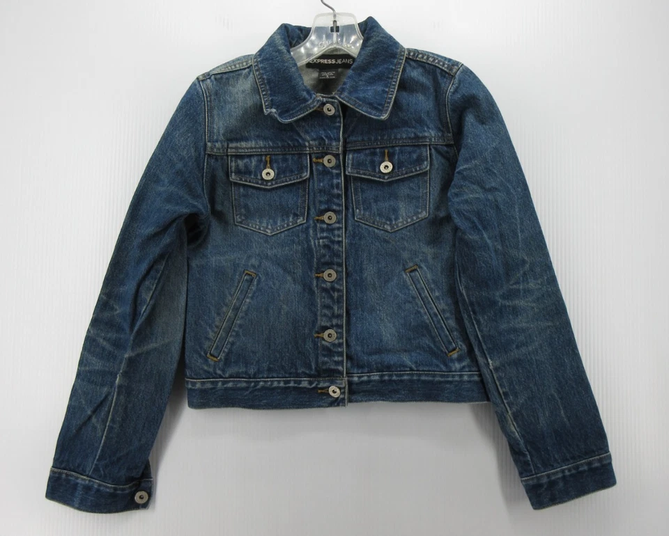 Chaqueta Jeans VINTAGE Express Mujer Pequeña Azul Camionero Denim Moto Abotonada Y2K * Foto 1 de 4