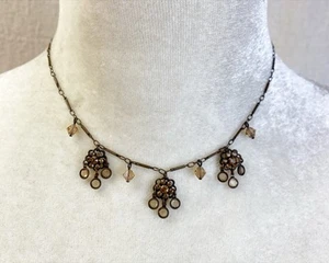 Liz Palacios Antiqued Brass Yellow Crystal Floral Cluster Drop Pendant Necklace - Picture 1 of 5