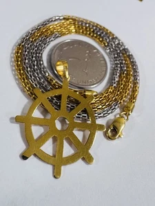 22K Solid 916 Real twotone Fine Gold Mariner Necklace 21/21.5” Long 13.3g 3mm - Picture 1 of 24