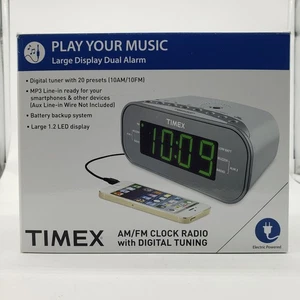 Timex AM/FM Dual Alarm Clock Radio 1.2" Green Display & Line-In Jack NOB - Picture 1 of 11